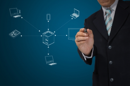 Business Male Hand drawing computer network systemの写真素材