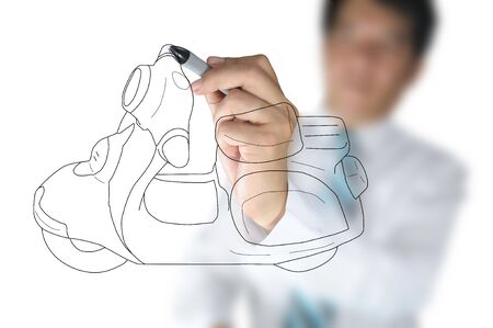 Business Man drawing scooter or motorcycleの写真素材