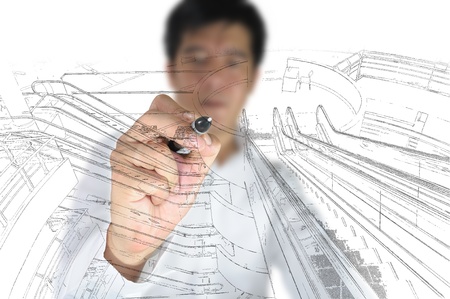 Architect draw interior design or escalator installationの写真素材