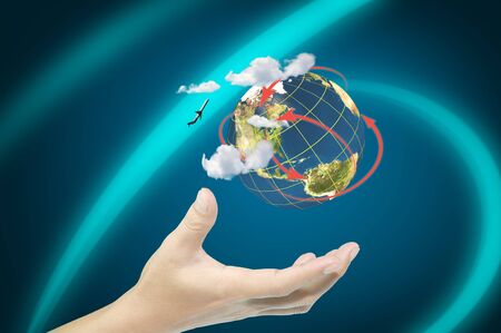 Male Hand hold world network   Element of this image furnished by NASA の写真素材