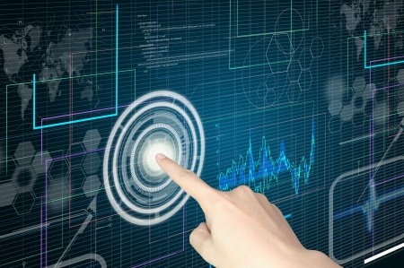 Hand of Business man working with virtual digital interface or environmentの写真素材