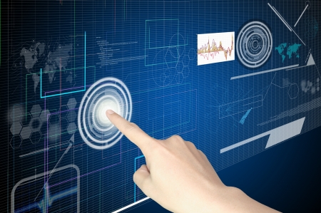 Hand of Business man working with virtual digital interface or environmentの写真素材