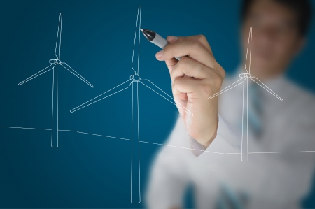 Hand of Business Man Draw Turbine Power Generatorの写真素材