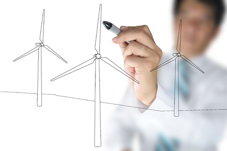 Hand of Business Man Draw Turbine Power Generatorの写真素材