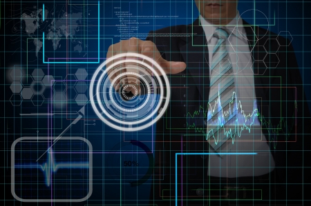 Hand of Business man working with virtual digital interface or environmentの写真素材