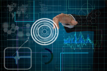 Hand of Business man working with virtual digital interface or environmentの写真素材