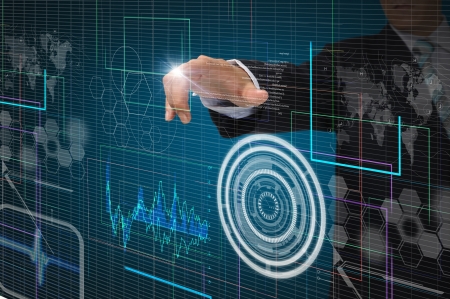 Hand of Business man working with virtual digital interface or environmentの写真素材