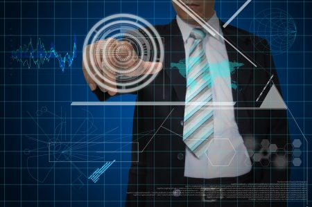 Hand of Business man working with virtual digital interface or environmentの写真素材