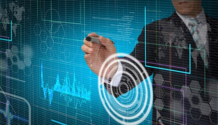Hand of Business man working with virtual digital interface or environmentの写真素材
