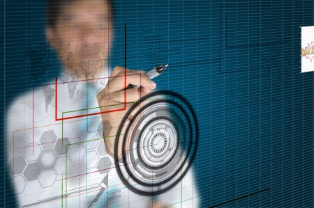 Hand of Business man working with virtual digital interface or environmentの写真素材