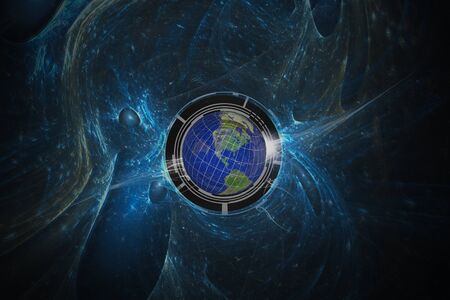 Abstract fractal background with earth globeの写真素材