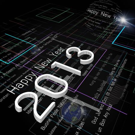 New Year Greeting on Background of Technology with earth globe  の写真素材