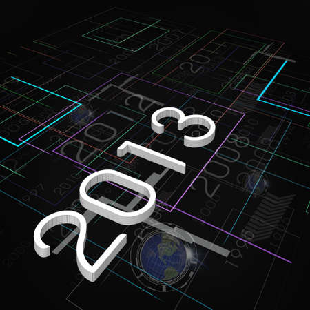 New Year Greeting on Background of Technology with earth globe  Elements of this image furnished by...