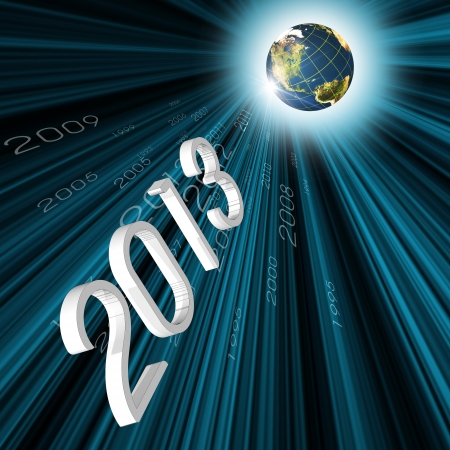 Year 2013 Flying to earth globe as Futuristic conceptの写真素材