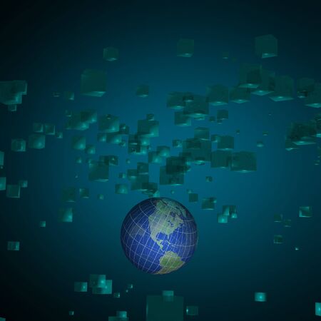 Earth globe in digital environment and Data cubeの写真素材