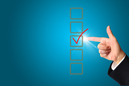 Businessman making right decision touching screen interface 