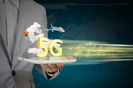 Business Man use Tablet PC on 5G High speed network communication internet.