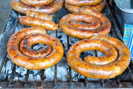 Sai Aua (Notrhern Thai Spicy Sausage ) ,Chiang Mai , Thailand. Shallow depth of Field.の写真素材