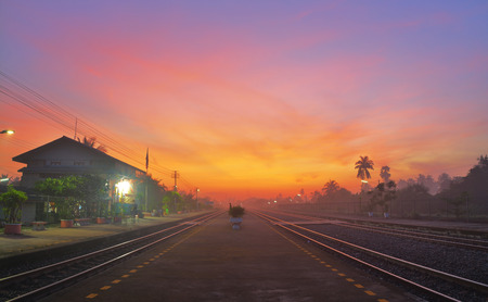 Railway or Train Station at Twilight timeの写真素材