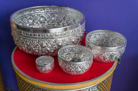 Thai Silver Bowl Set, Vary sizeの写真素材