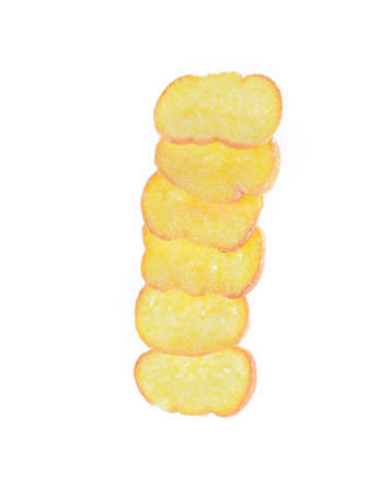 top view of rows of crispy toasts on white