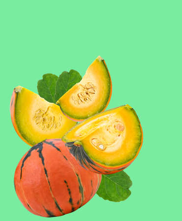pumpkin isolated on green backgroundの写真素材