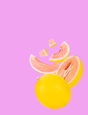 melon isolated on pink  backgroundの写真素材