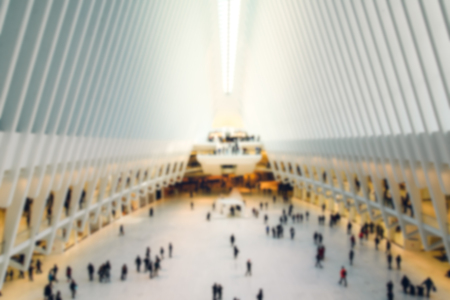 Blur of people inside of the Oculus Transit Hub in New Yorkの写真素材