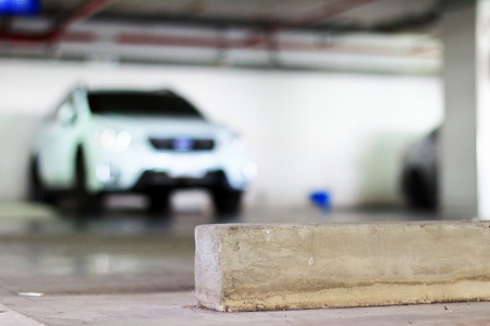 Vacant Parking lot and concrete wheel stop.の写真素材