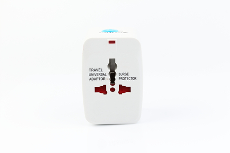 Universal travel adapter plug. isolated on white background. For travelers to many countries. Need a...