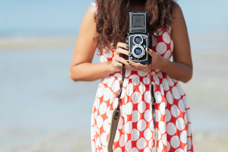 Woman With Vintage Cameraの写真素材