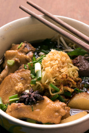 Chicken Noodle Soup, Wheat noodles in broth with vegetables and meatの写真素材