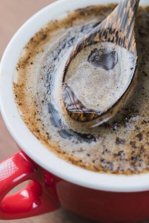 Cup of espresso coffee in homemade cafe shop.の写真素材