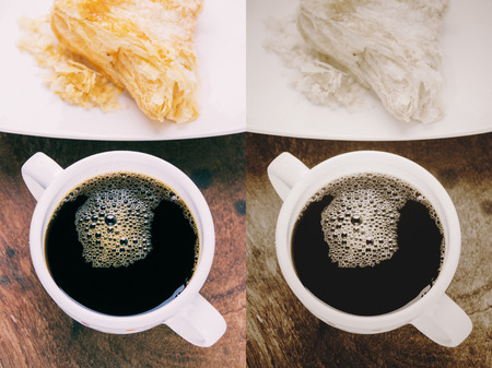 Hot espresso coffee making from Arabica beans served in a cup.の写真素材