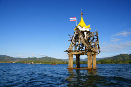 Temple underwater ,Kanchanaburiの写真素材