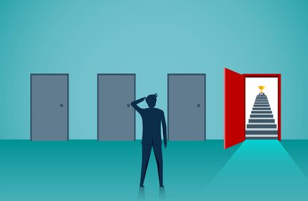 Businessmen standing in front of the four doors are choosing the best way. Decisions to lead to business success and the highest organization. illustration cartoon vectorのイラスト素材