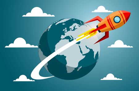 space shuttle launch from the earth. creative idea. icon. flat design illustration vectorのイラスト素材