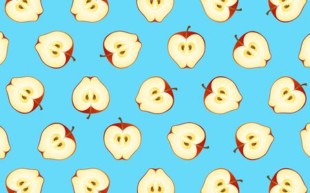 fruit pattern of fresh apple halves on blue background. from top view. vectorのイラスト素材