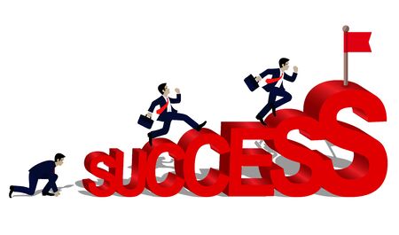 Businessmen who run to the finish line to success in business concept. and the progress is higher. Go to the destination Highest point and ultimate goal. Cartoon, vector illustration.のイラスト素材