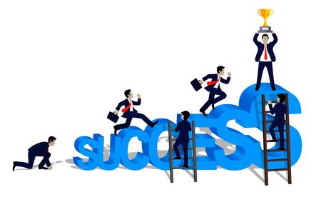 Businessmen race for business success concept. and the progress is higher. Go to the destination Highest point and ultimate goal. Cartoon, vector illustration.のイラスト素材
