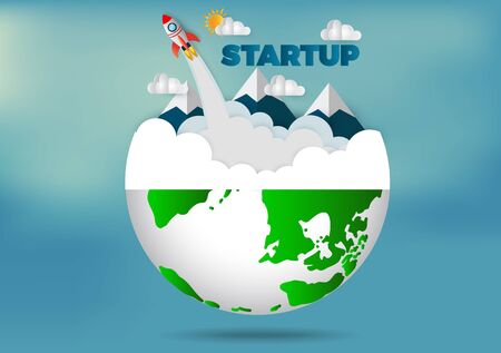 space shuttle launch to the sky, start up business concept , vector art and illustration paperのイラスト素材