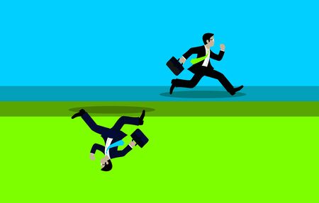 Businessmen run competition go to goal. The concept of the opposite route. of financial business. leadership. illustration vectorのイラスト素材