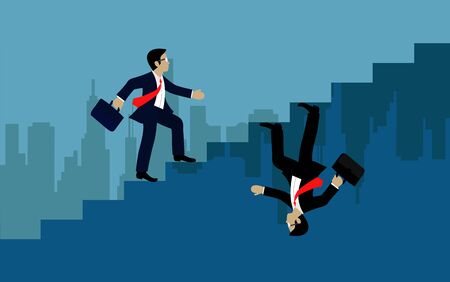 Businessmen walk up to stairs go to goal. The concept of the opposite route. of financial business. illustration vectorのイラスト素材