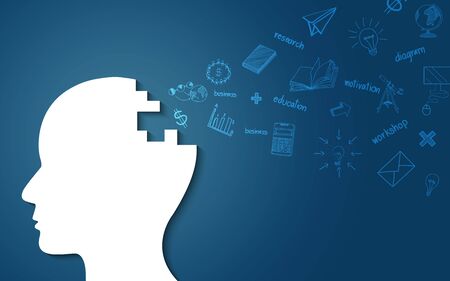 Human head creative idea icon. spark success in business. creative idea. isolated blue background. vector illustration. EPS 10のイラスト素材