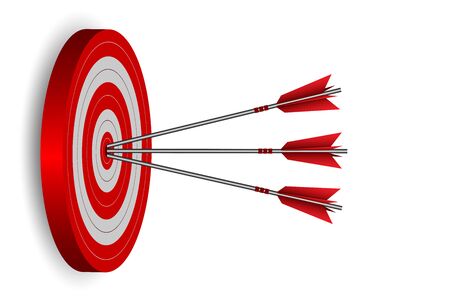 red three arrows darts in target circle. business success goal. on background white. creative idea. leadership. cartoon vector illustrationのイラスト素材