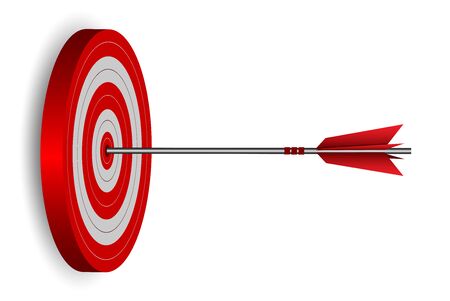 red one arrows darts in target circle. business success goal. on background white. creative idea. leadership. cartoon vector illustrationのイラスト素材