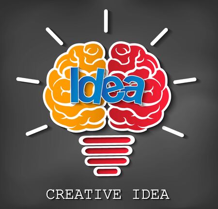 brain icon head with multiple light bulb sparking Many color idea in business. modern creative. on blackboard background. open mind. Vector illustrationのイラスト素材