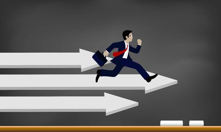 Businessman running on the arrow white. Business Success concept.  Move forward to the goal. leadership. modern ideas And to corporate . competing to destination. illustration. paper artのイラスト素材