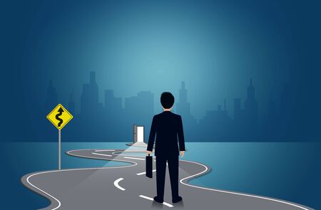 Businessmen are walking on a winding road. to the destination. go to target growth. on background blackboard.  leadership. challenge. creative idea. business success concept. vector illustrationのイラスト素材