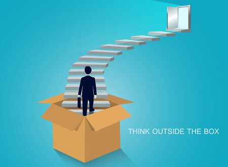 think outside the box. businessmen walk up the stairs to the door. step up the ladder to success goal in life and progress in the job. of the highest organization. Business finance concept. leadershipのイラスト素材